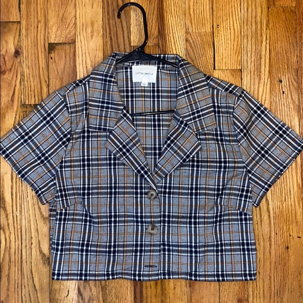 Double Breasted Plaid Button Up Crop Top